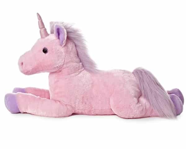 The image shows a unicorn plush toy that appears to be a soft stuffed toy.