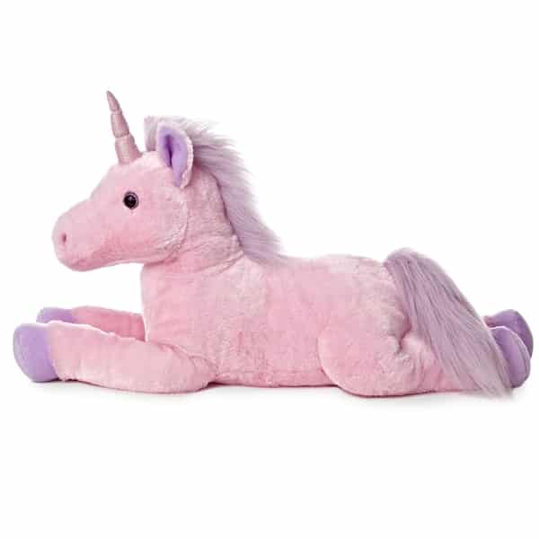 The image shows a unicorn plush toy that appears to be a soft stuffed toy.