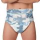 One Panties Man is standing on the ground and wearing colourfully designed underwear.