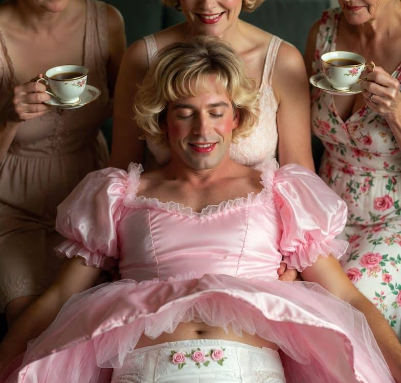 sissy shows off her training to mommy and her friends